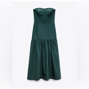 Zara dark green strapless midi dress
